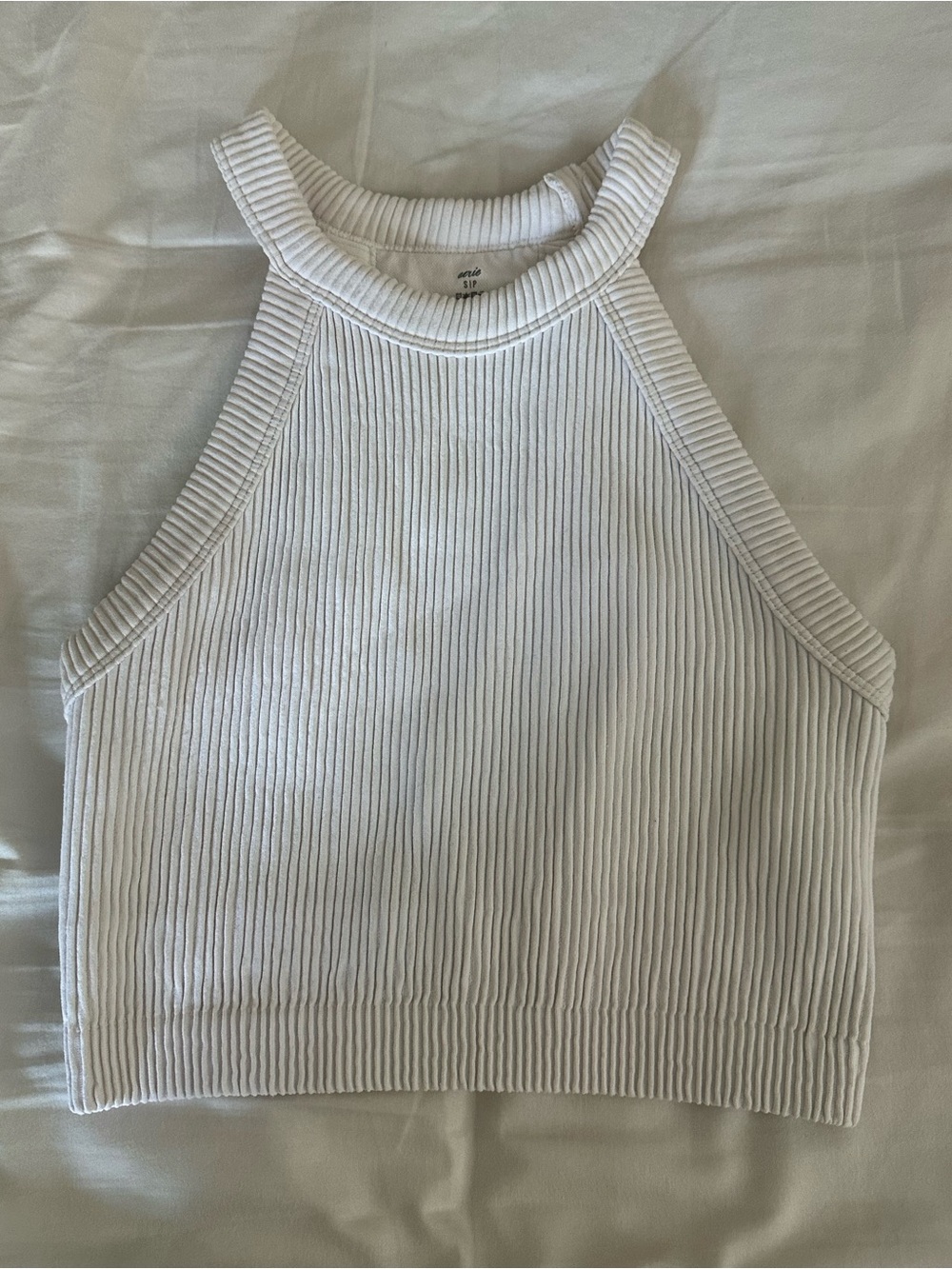 Aerie White Ribbed Halter Crop Tank